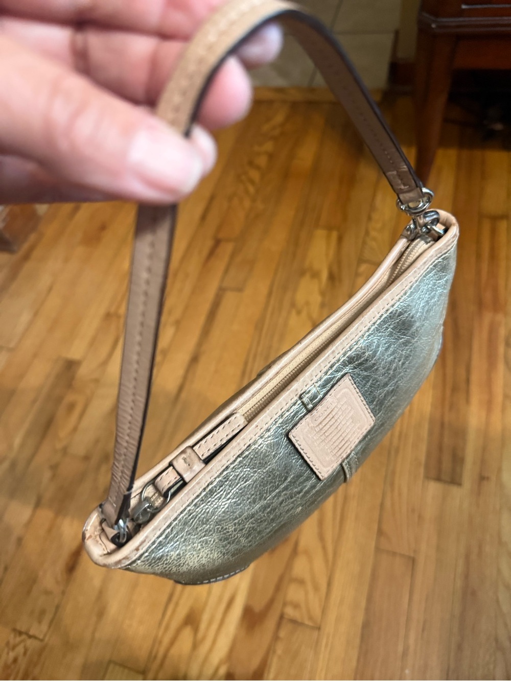 Coach Metallic Gold Leather Wristlet with Tan Trim - Picture 3 of 8